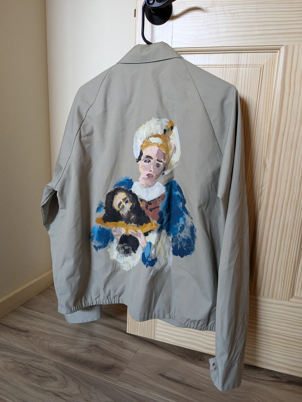 Hand painted Head Of Saint John The Baptist On Vtg 1970's Sportsmaster Jacket